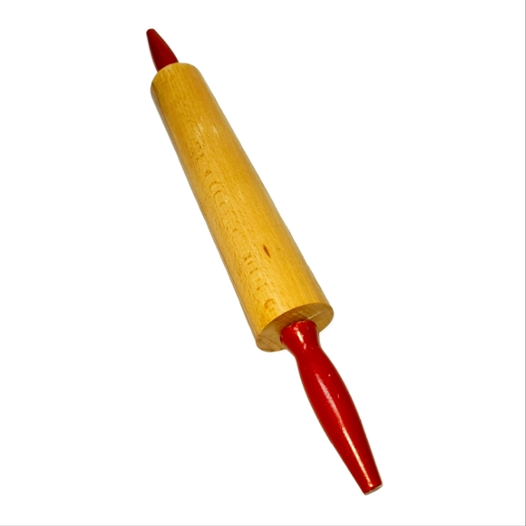 Vintage Kitchen Vintage Wooden Rolling Pin Red Handle Farmhouse